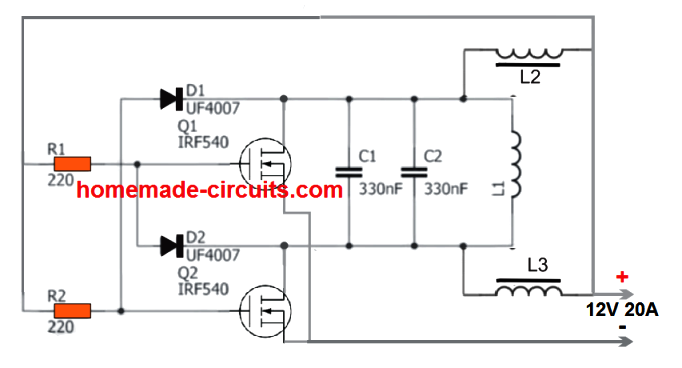 Simple Induction Heater Circuit Diagram using MOSFETs