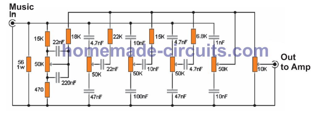 5 Band Graphic Equalizer Circuit Diagram