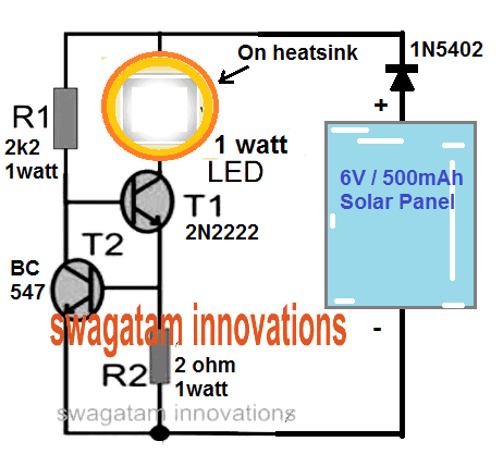 circuito de lámpara led solar de 1 vatio