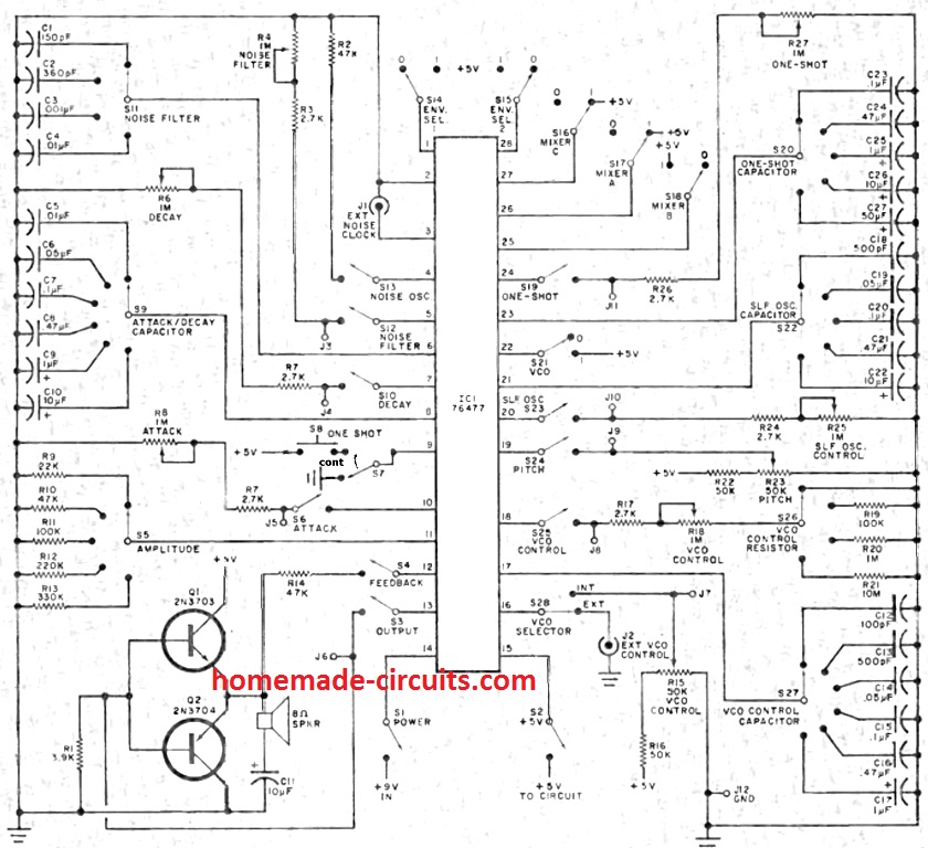 Enhanced Machine Gun (MG) Sound Generator Circuit using IC  SN76477 