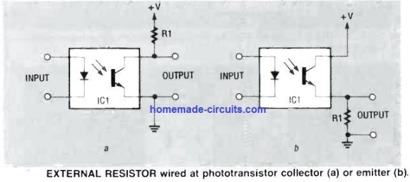 how to configure resistor to optocoupler output transistor