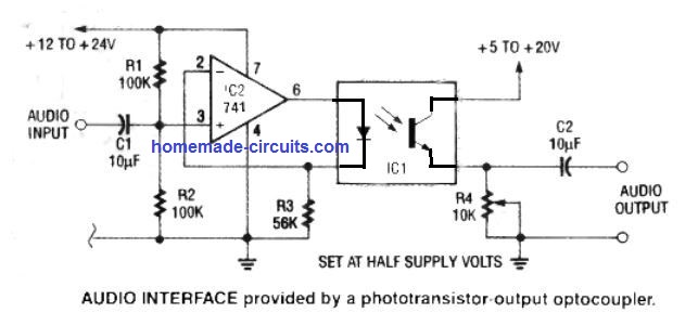 how to interface optocoupler with analogue audio signal