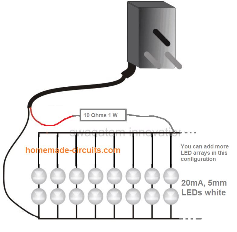 16 LED lamp circuit schematic using mobile charger