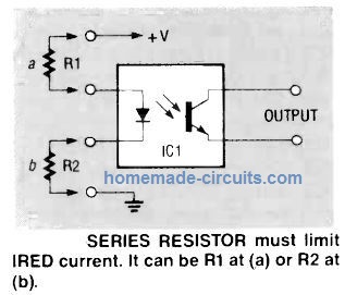 how to connect resistor to optocoupler input side LED