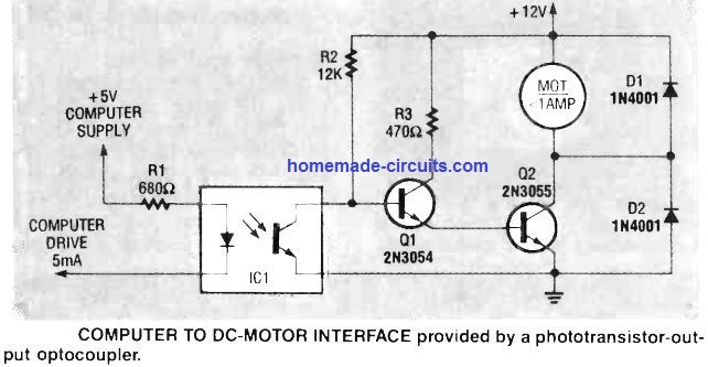 how to interface optocoupler with Arduino and BJT stages