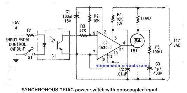 how to interface optocoupler with zero crossing triac and inductive load