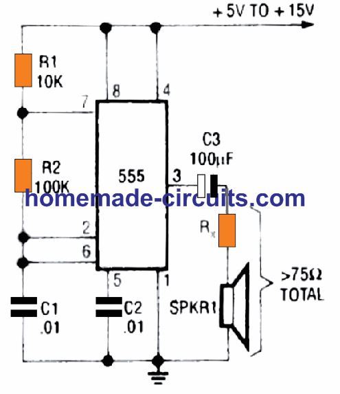 simple monotone IC 555 alarm circuit