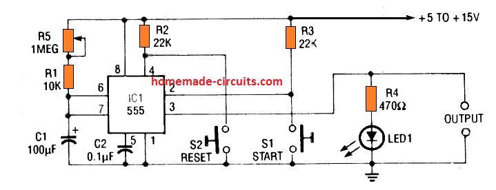 simple IC 555 timer circuit with set and reset facility