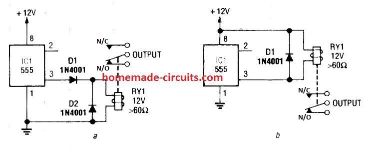 how to connect a relay with IC 555 output pin 3 safely