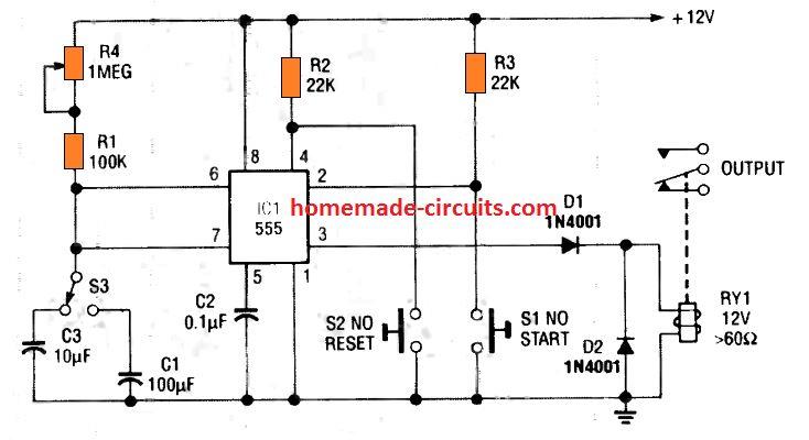 selectable two range IC 555 timer circuit