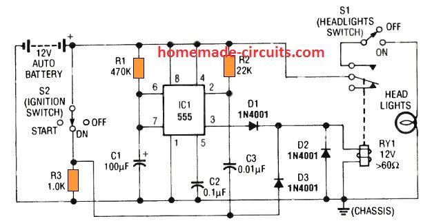 automatic car headlight switch OFF after a preset delay