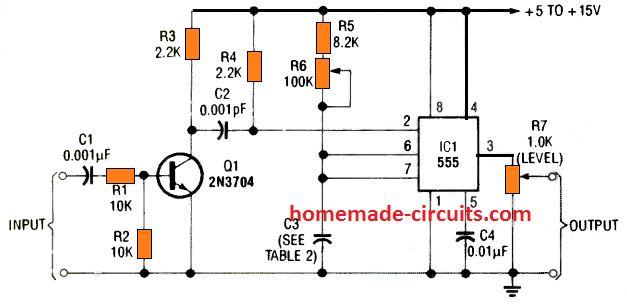 how to trigger pin 2 of IC 555 monostable with a transistor differentiator stage