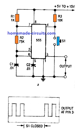 using pin 4 reset of IC 555 to interrupt oscillator frequency