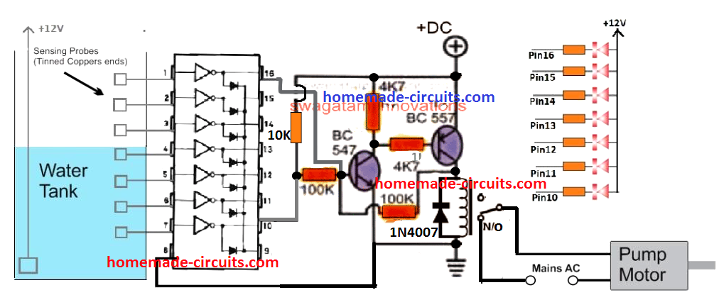 automatic water level controller circuit diagram using IC ULN2003