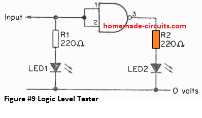 Logic level indicator circuit using a single NAND gate