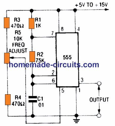 how to modulate IC 555 output frequency using pin 5 control input