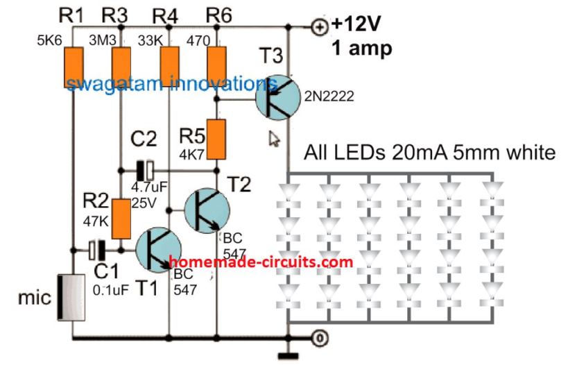 Sound Activated LED Lamp Circuit