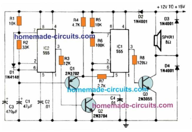 red-alert star trek alarm circuit using IC 555