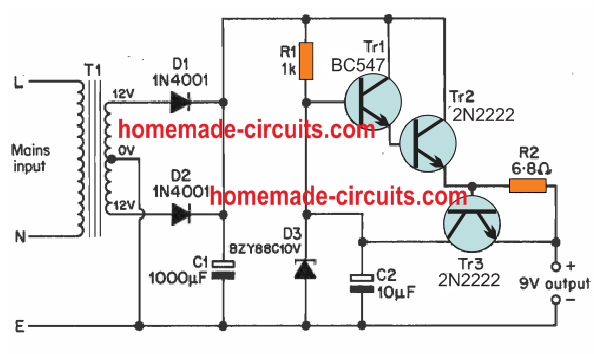 Battery Eliminator using transistor Series Regulator Circuit