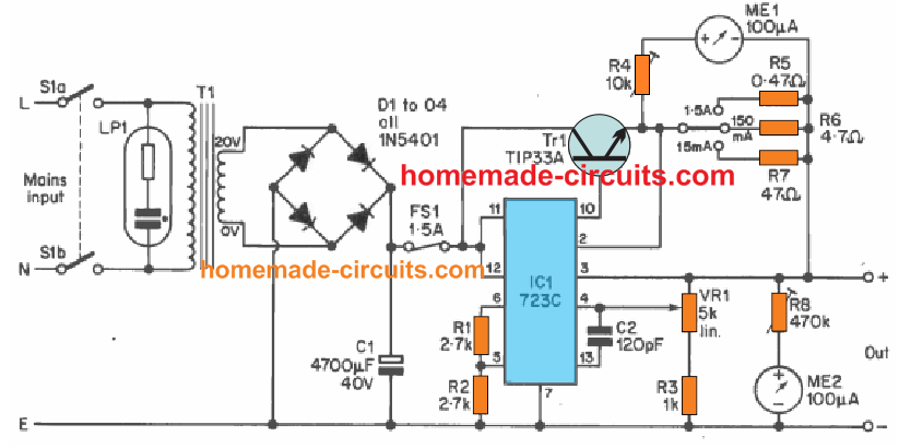 IC 723 power supply circuit diagram