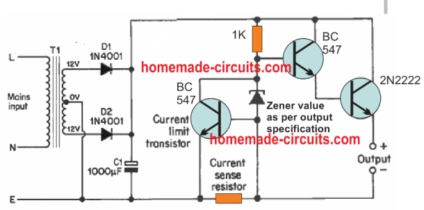 Adding a Current Limit to a transistor Series Regulator