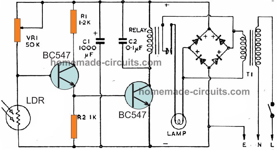 two transistor automatic mast light switch circuit