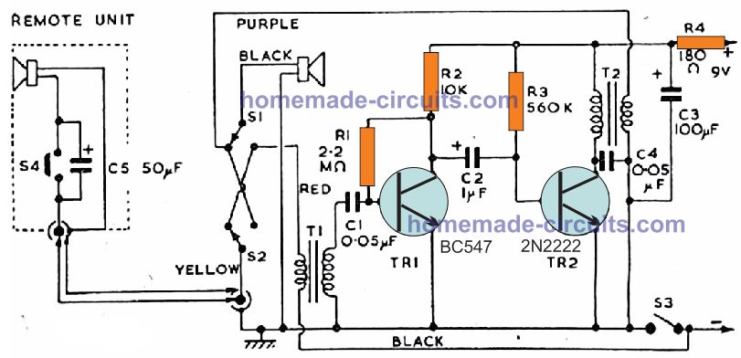 two transistor intercom circuit