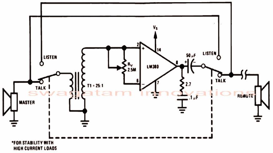 simple intercom circuit using op amp IC LM380