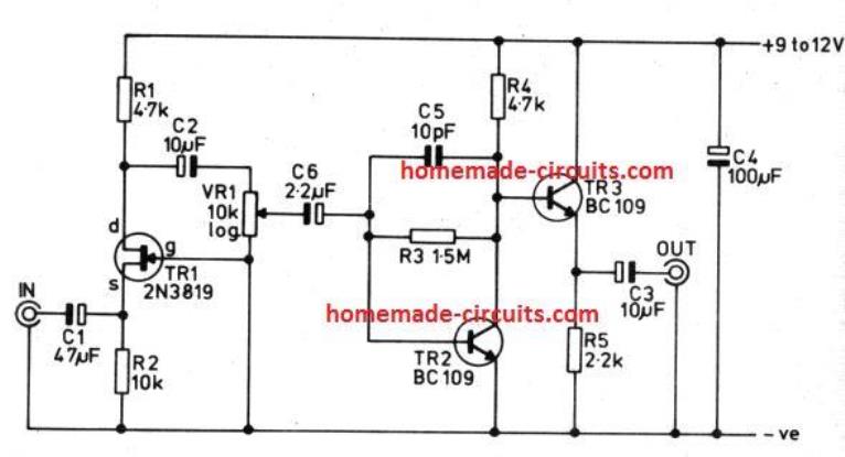 low impedance adjustable preamplifier circuit