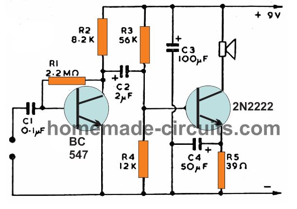 two transistor common emitter power amplifier circuit