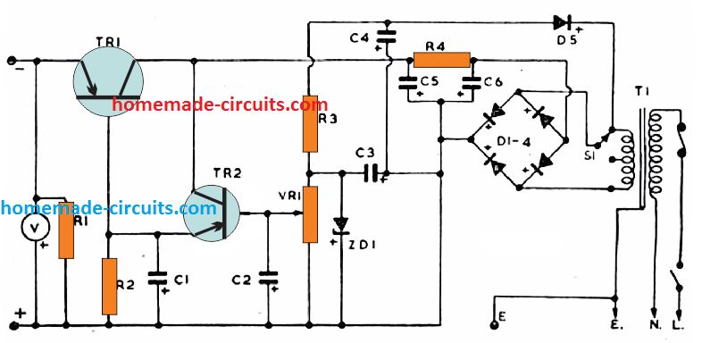 two transistor variable power supply circuit