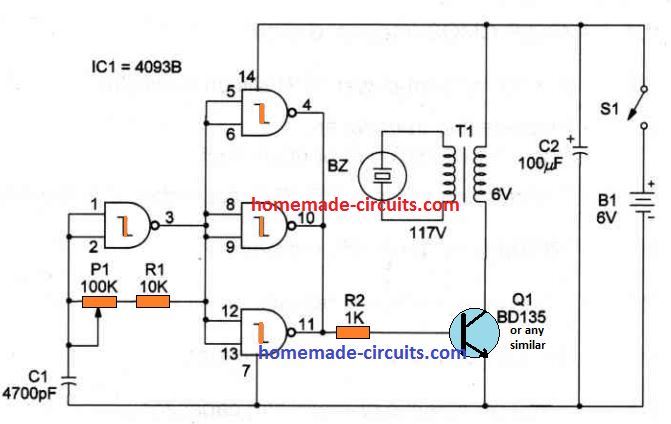 IC 4093 pest repellent circuit Diagram