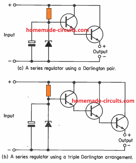 High Current transistor Series Regulator using Darlington Transistors