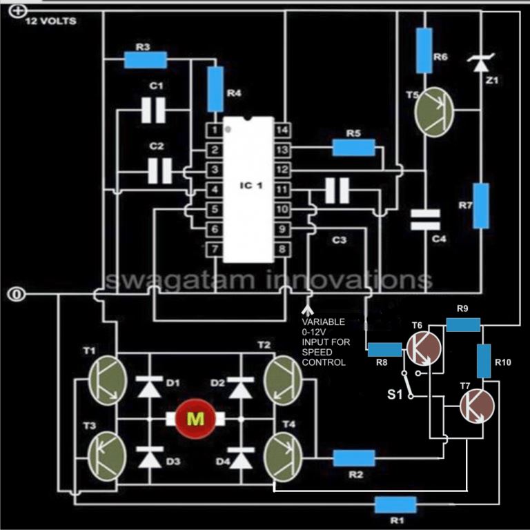 IC 556 DC motor speed controller circuit
