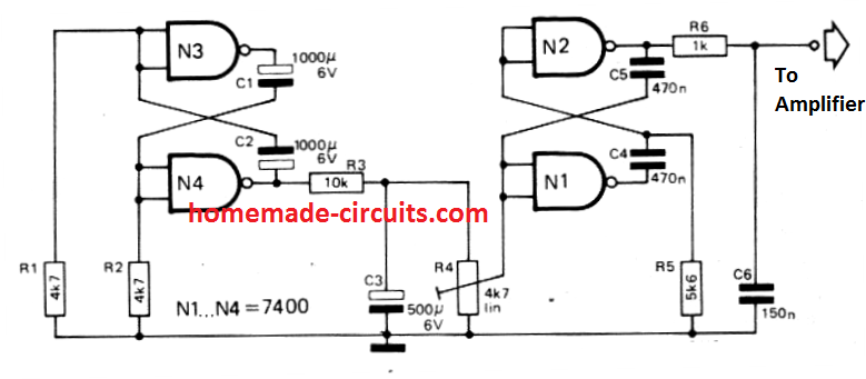 siren circuit using IC 7400