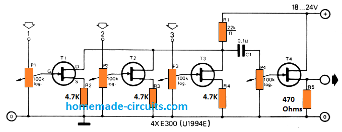 3 channel audio mixer circuit