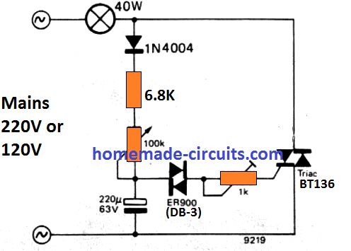 220 V 120V triac lamp flasher circuit