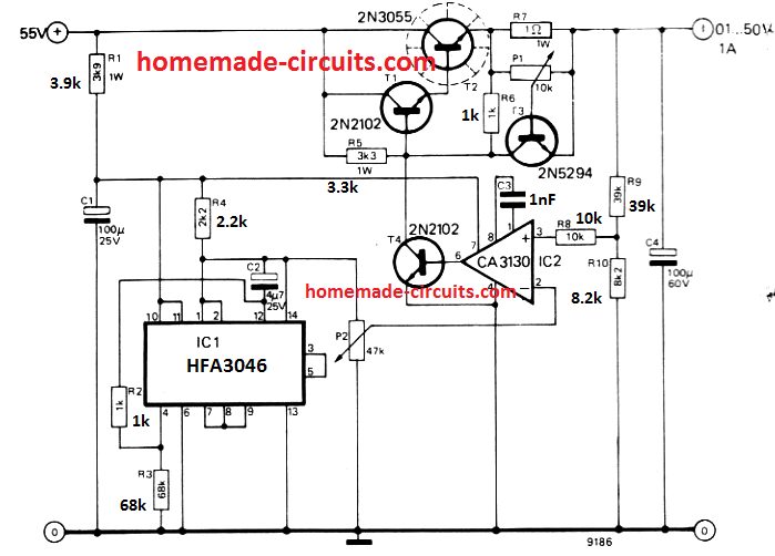 Variable Voltage Current Power Supply Circuit Using Transistor 2n3055 Homemade Circuit Projects