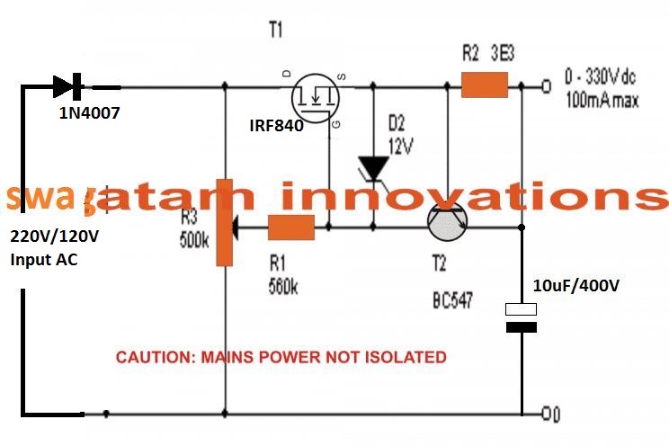 220 V adjustable voltage, constant current regulator circuit