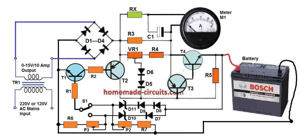 Regulated Car Battery Charger Circuit for Garage Mechanics Homemade Circuit Projects