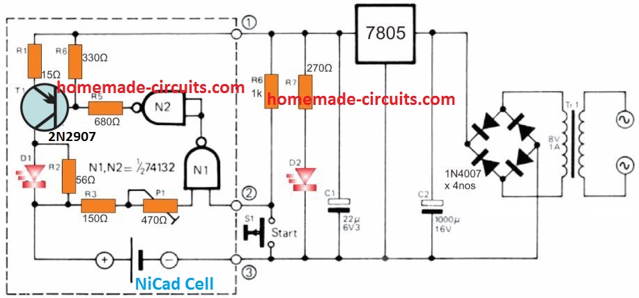 Simple Ni-Cd Battery Charger Circuits Explored | Homemade Circuit Projects