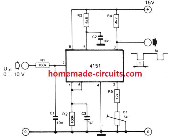 frequency to voltage converter circuit diagram using IC 4151
