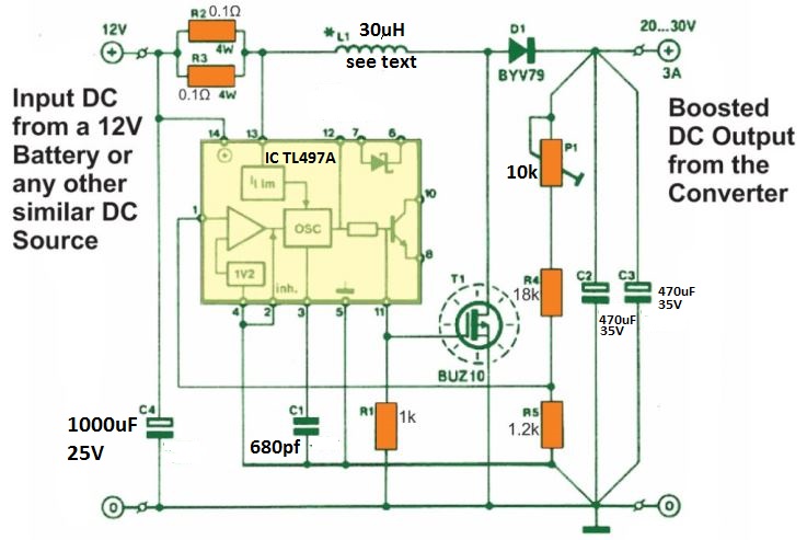 3 amp 12 V to 30 V variable converter circuit