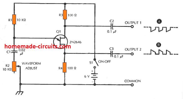 simple UJT oscillator circuit