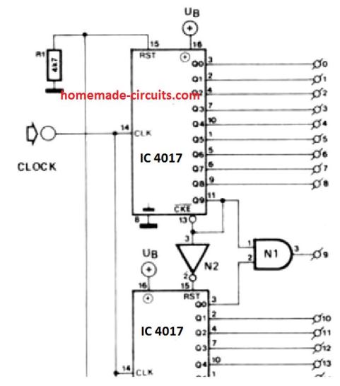 how to cascade any number of IC 4017 together