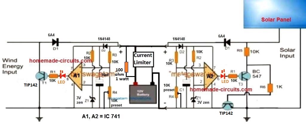 Solar, Wind, Hybrid Battery Charger Circuits - Homemade Circuit