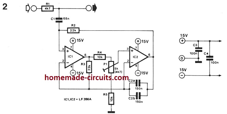 precision hum filter circuit using op amps