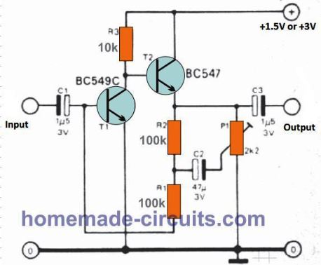 1.5 V preamplifier circuit