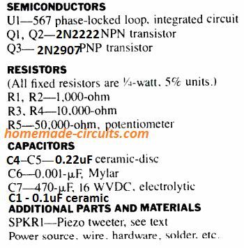 LM567 ultrasonic parts list
