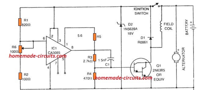 simplest car alternator voltage current regulator circuit